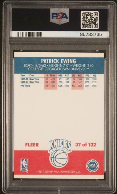 Graded 1987 Fleer Patrick Ewing #37 2nd Year Basketball Card PSA 9 Mint