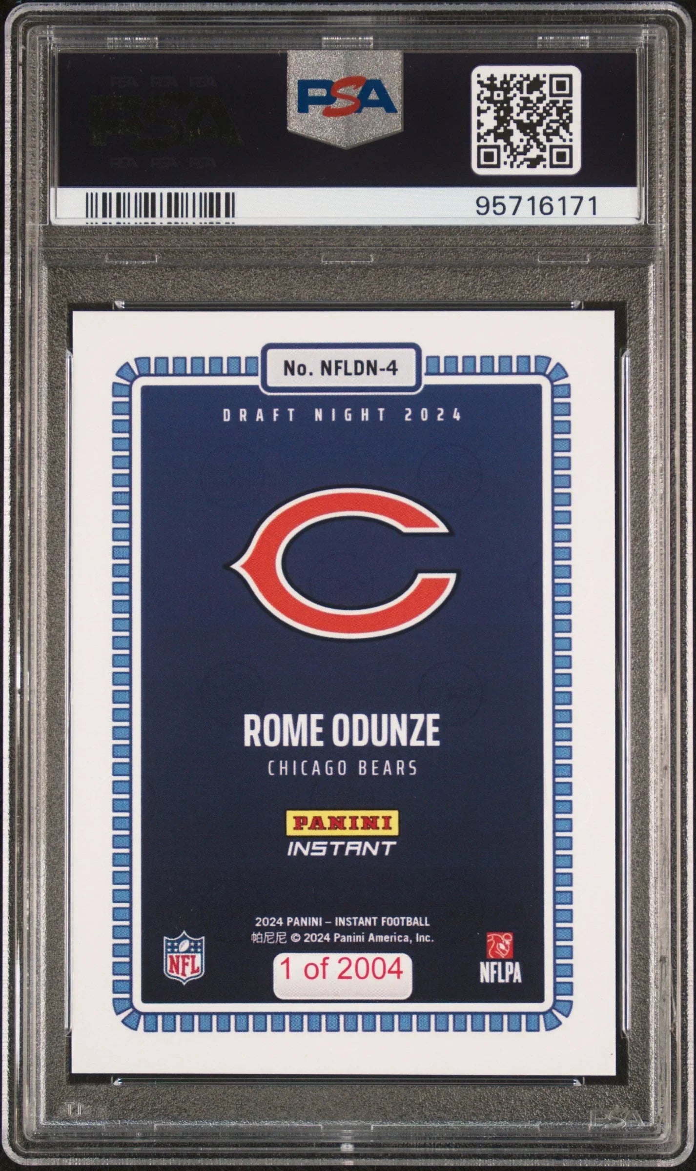 Graded 2024 Panini Instant NFL Rome Odunze #4 Draft Night Rookie RC Football Card PSA 9 Mint