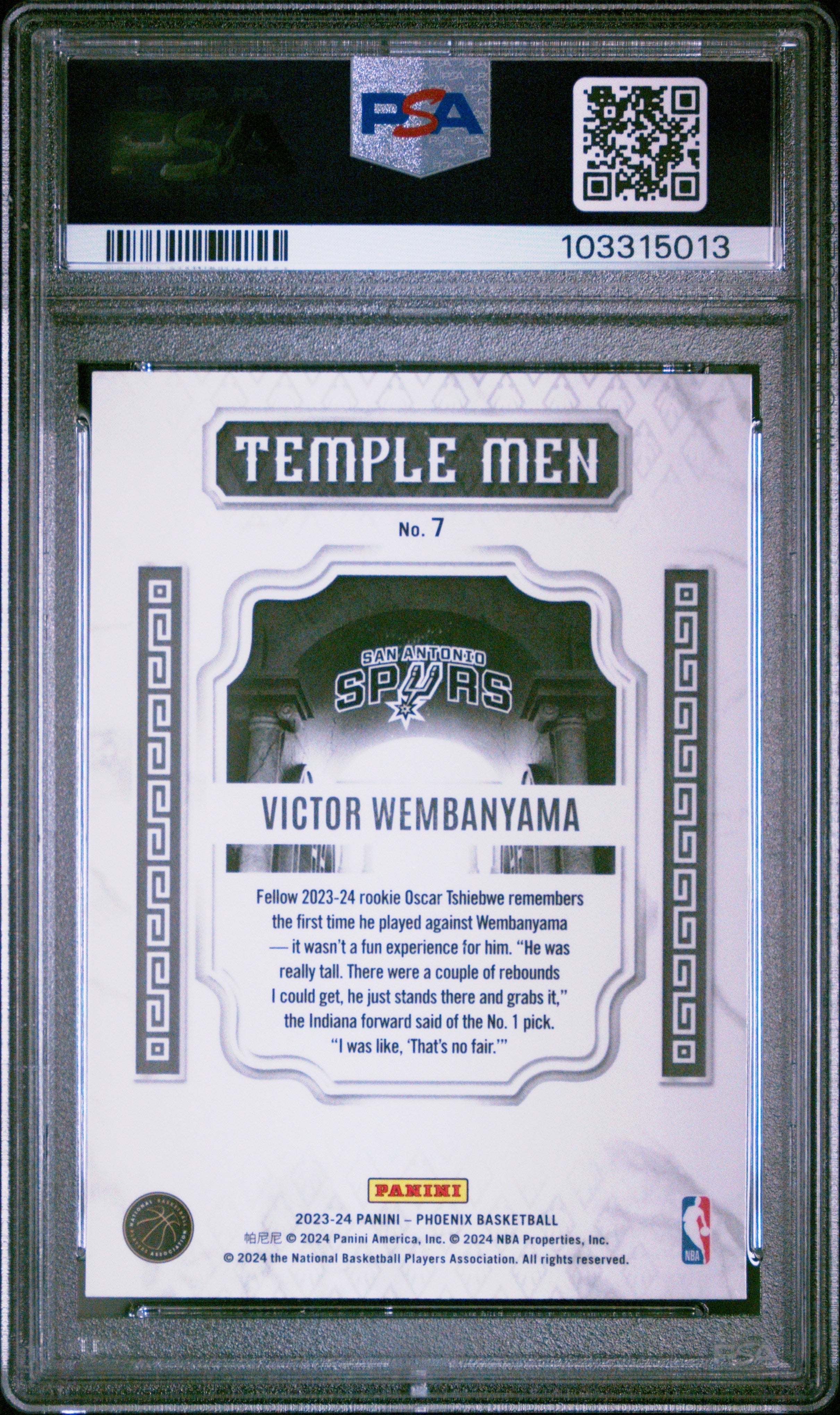 Graded 2023 Panini Phoenix Victor Wembanyama #7 Temple Men Rookie RC Basketball Card PSA 10 Gem Mint