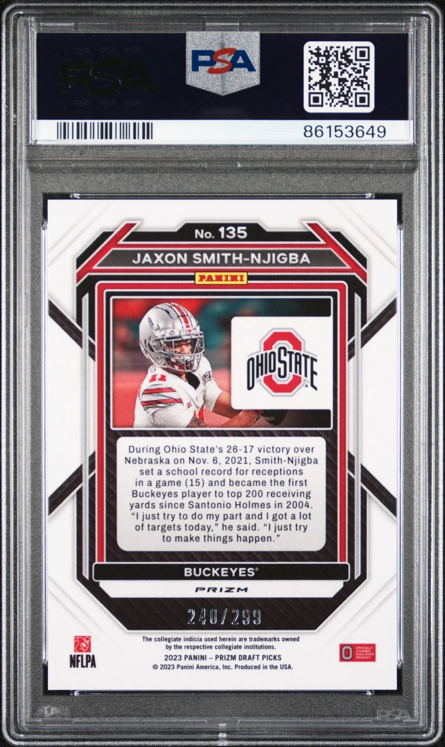 Graded 2023 Panini Prizm Draft Picks Jaxon Smith-Njigba #135 Red Rookie RC Football Card PSA 10 Gem Mint