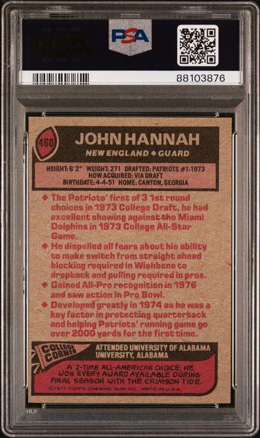 Graded 1977 Topps John Hannah #460 Football Card PSA 9 Mint