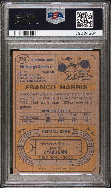 Graded 1974 Topps Franco Harris #220 2nd Year Football Card PSA 7 Near Mint