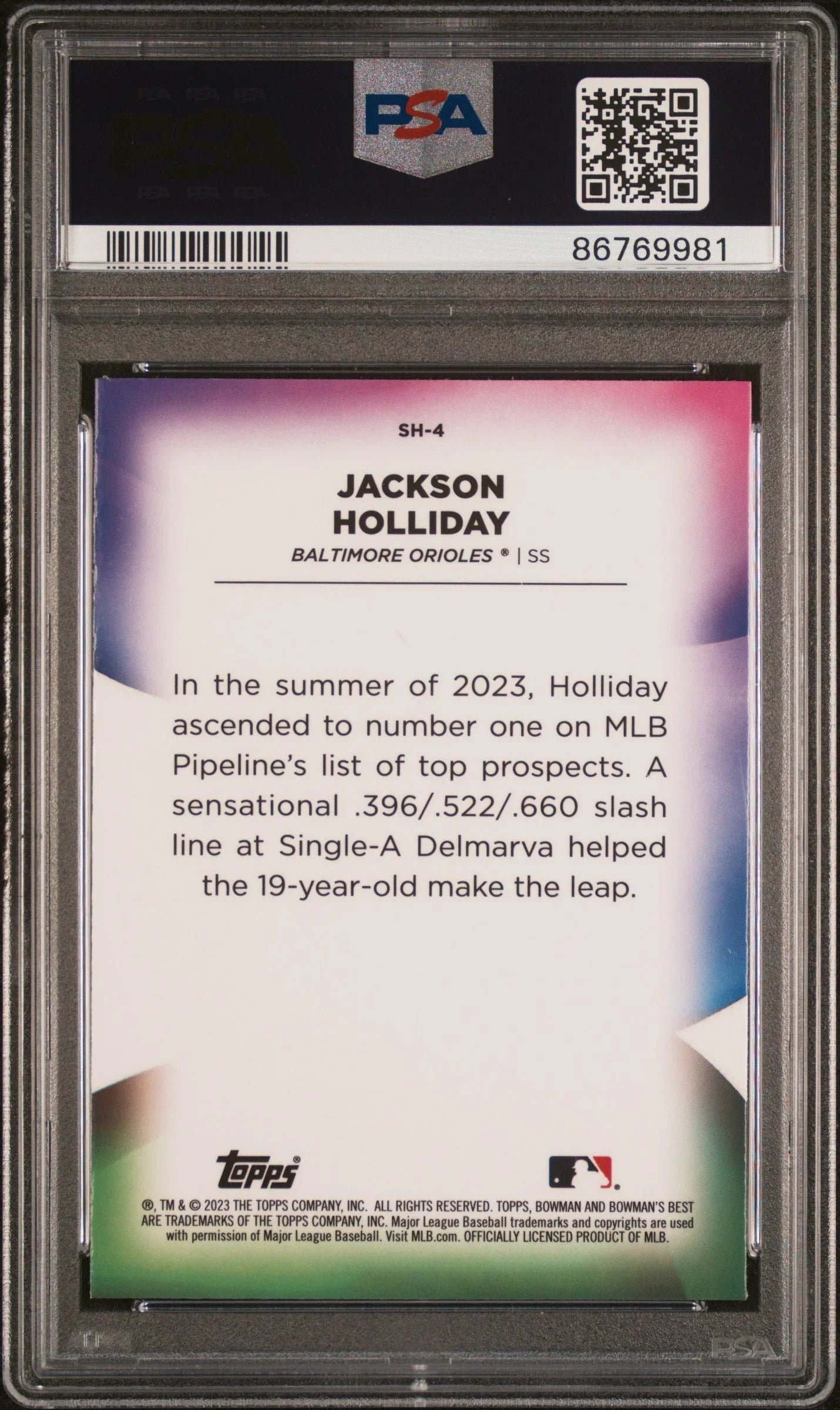 Graded 2023 Topps Bowmans Best Jackson Holliday #SH4 Shellacked Rookie RC Baseball Card PSA 10 Gem Mint