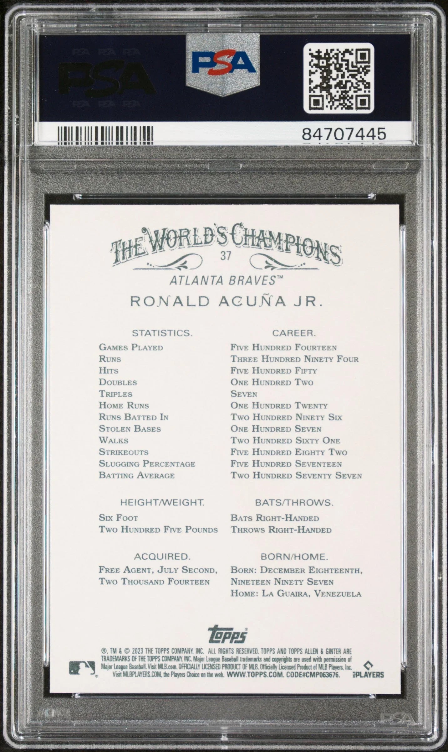 2023 TOPPS ALLEN & GINTER RONALD ACUNA JR.  #37 - PSA 10