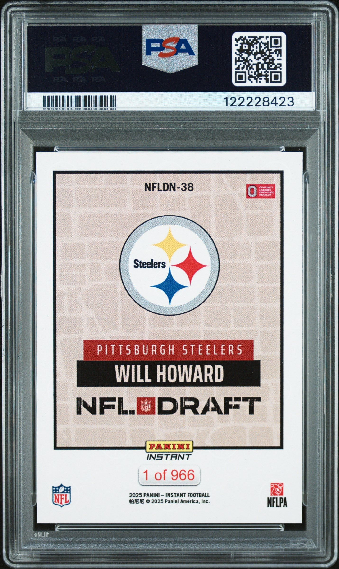 Graded 2025 Panini Instant Will Howard #NFLDN38 NFL Draft Night Rookie RC Football Card PSA 9 Mint