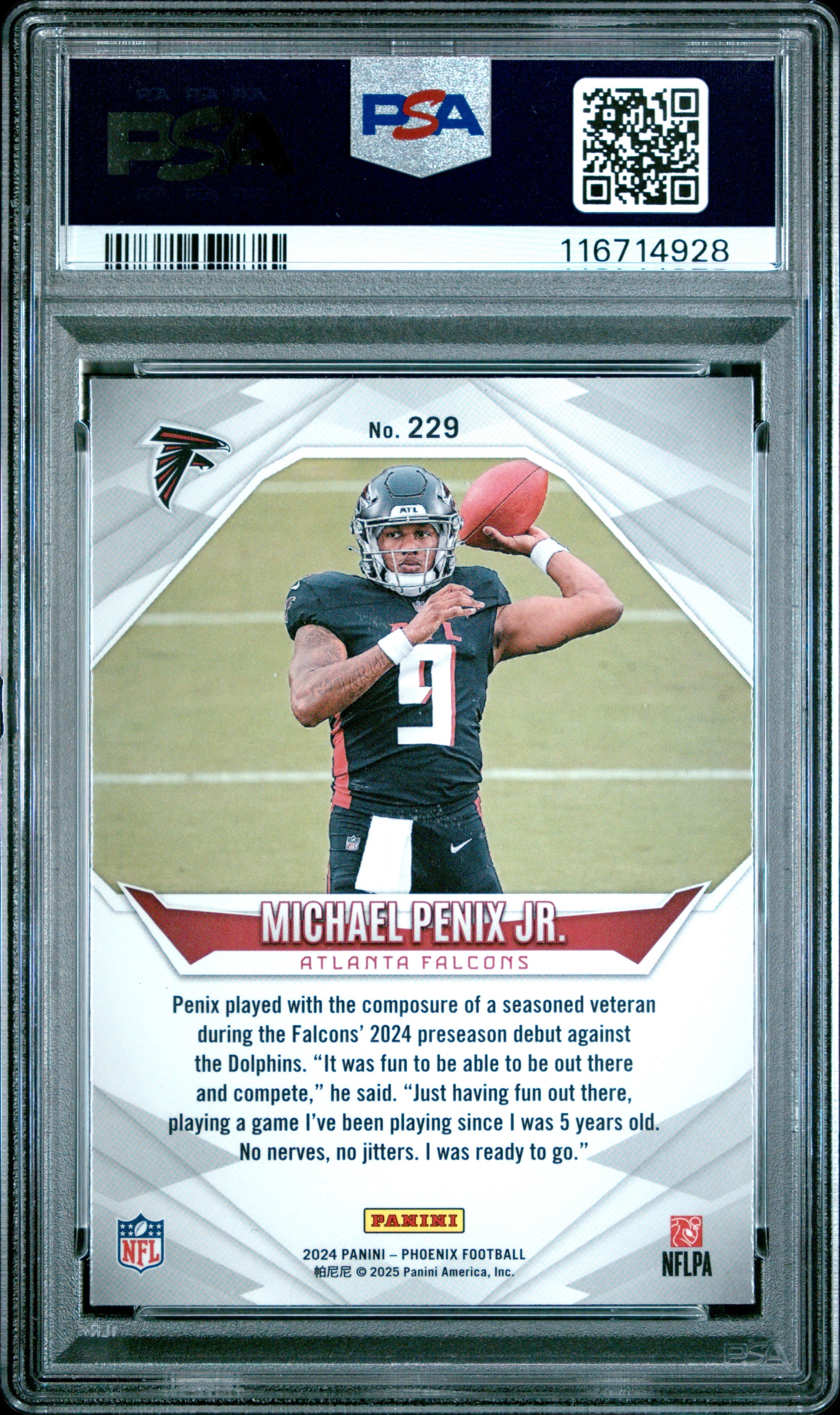 Graded 2024 Panini Phoenix Michael Penix Jr #229 Silver Rookie RC Football Card PSA 10 Gem Mint
