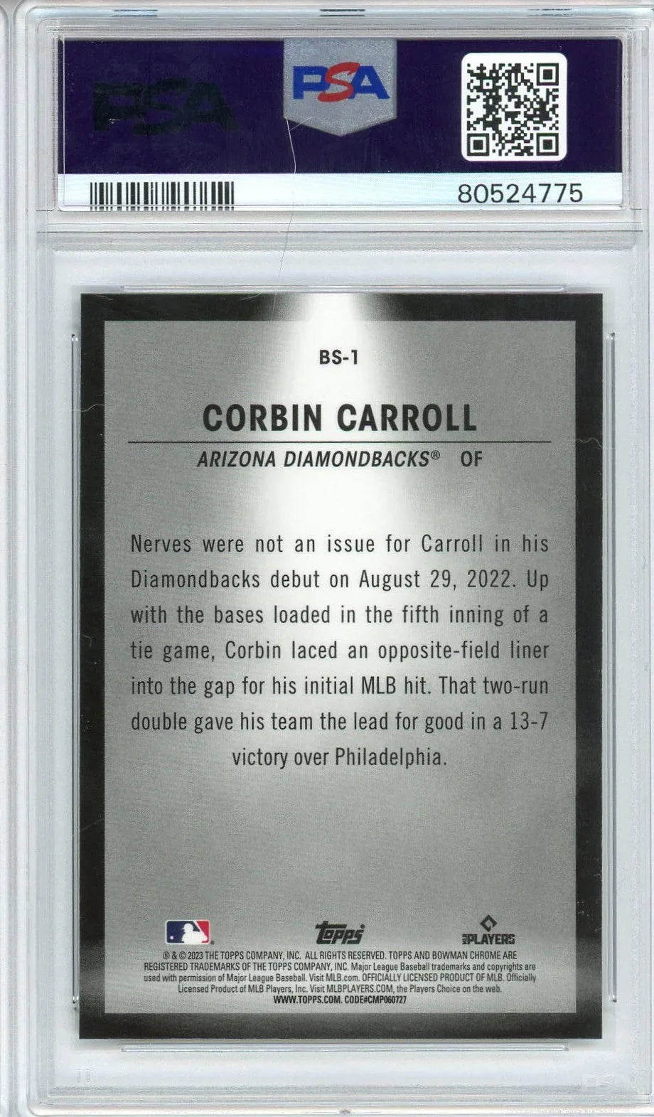 Graded 2023 Topps Bowman Corbin Carroll #BS1 Spotlights Rookie RC Baseball Card PSA 10 Gem Mint