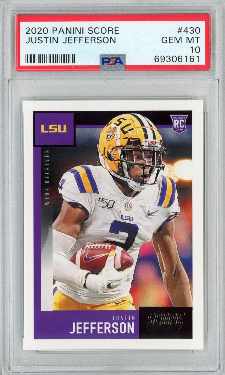 Graded 2020 Panini Score Justin Jefferson #430 Rookie RC Football Card PSA 10 Gem Mint