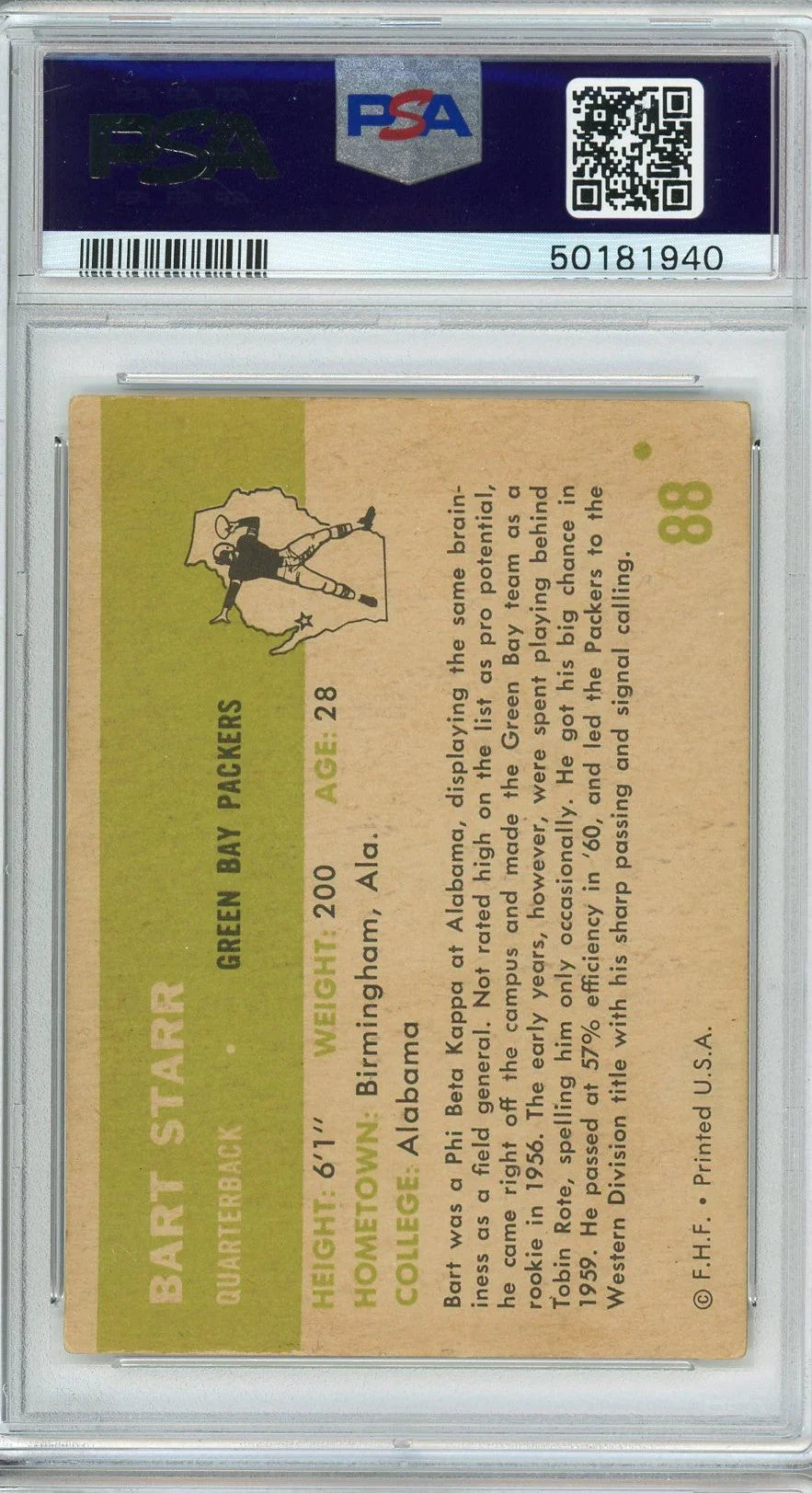 Graded 1961 Fleer Bart Starr #88 Football Card PSA 5 Excellent
