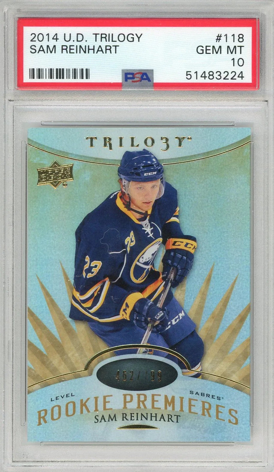 Graded 2014 Upper Deck Trilogy Sam Reinhart #118 Rookie RC Hockey Card PSA 10 Gem Mint