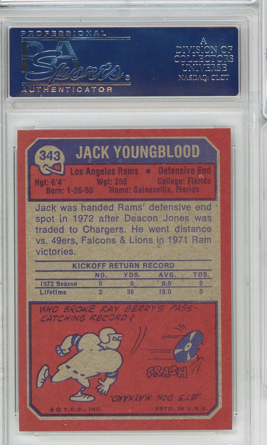 Graded 1973 Topps Jack Youngblood #343 Rookie RC Football Card PSA 7 NM