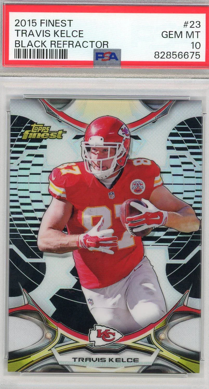 Graded 2015 Topps Finest Travis Kelce #23 Black Refractor Football Card PSA 10 Gem Mint