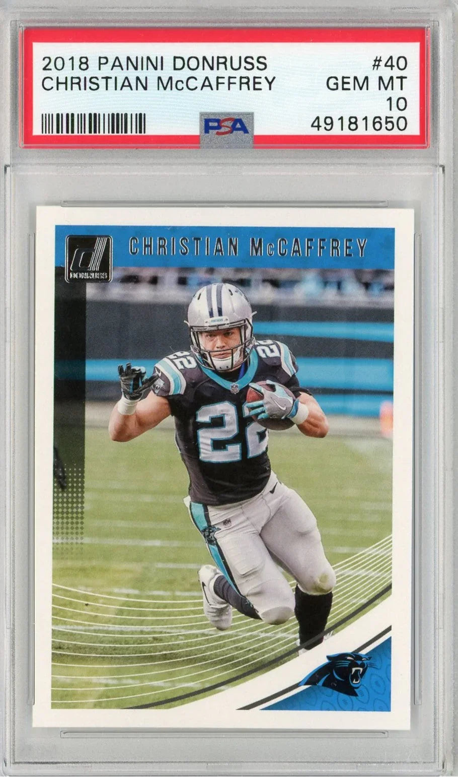 Graded 2018 Panini Donruss Christian McCaffrey #40 Football Card PSA 10 Gem Mint