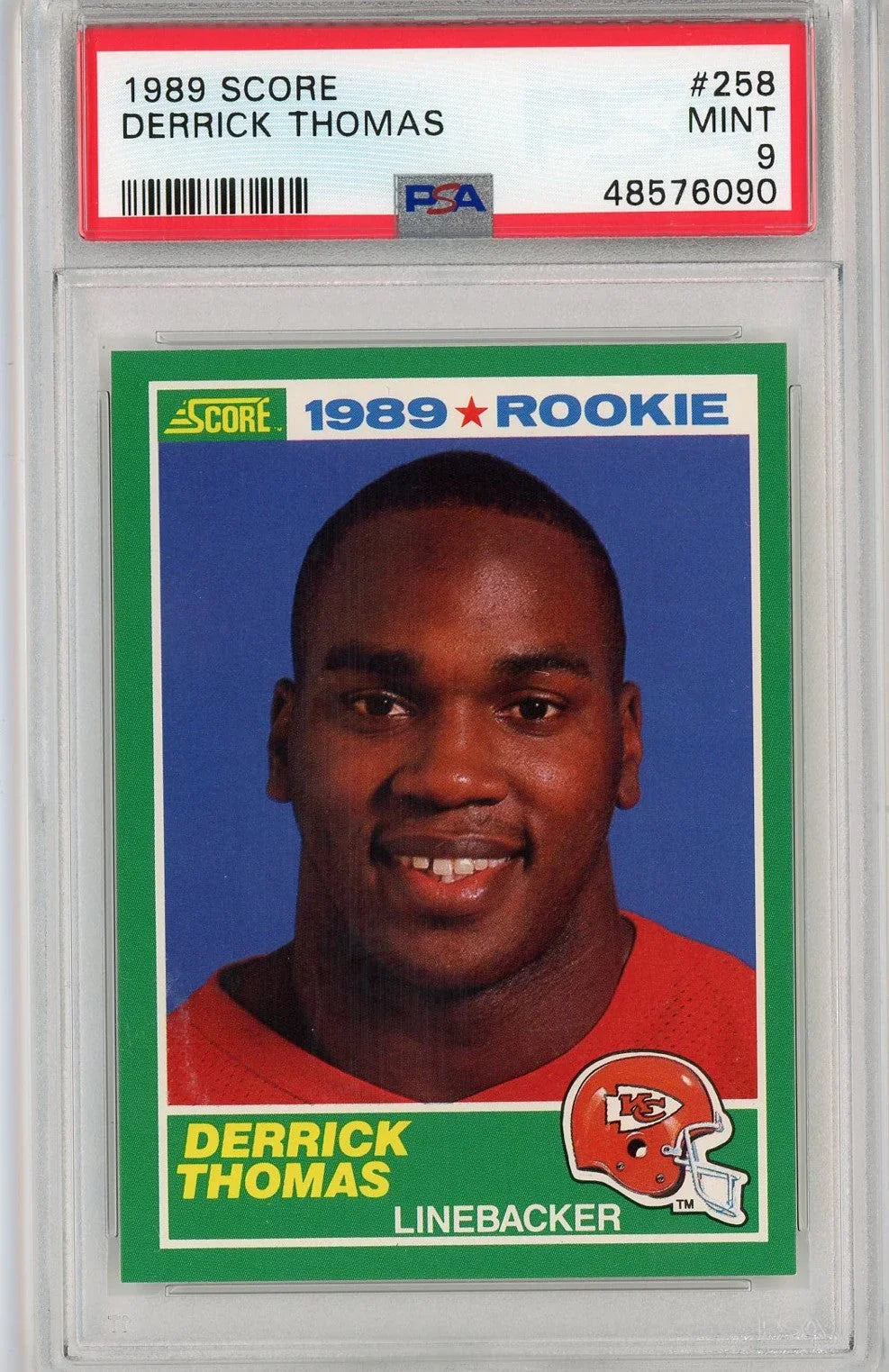 Graded 1989 Score Derrick Thomas #258 Rookie RC Football Card PSA 9 Mint