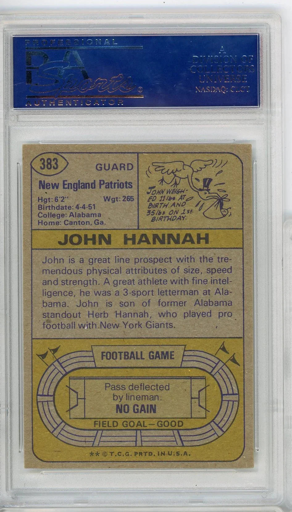 Graded 1974 Topps John Hannah #383 Rookie RC Football Card PSA 7 Near Mint