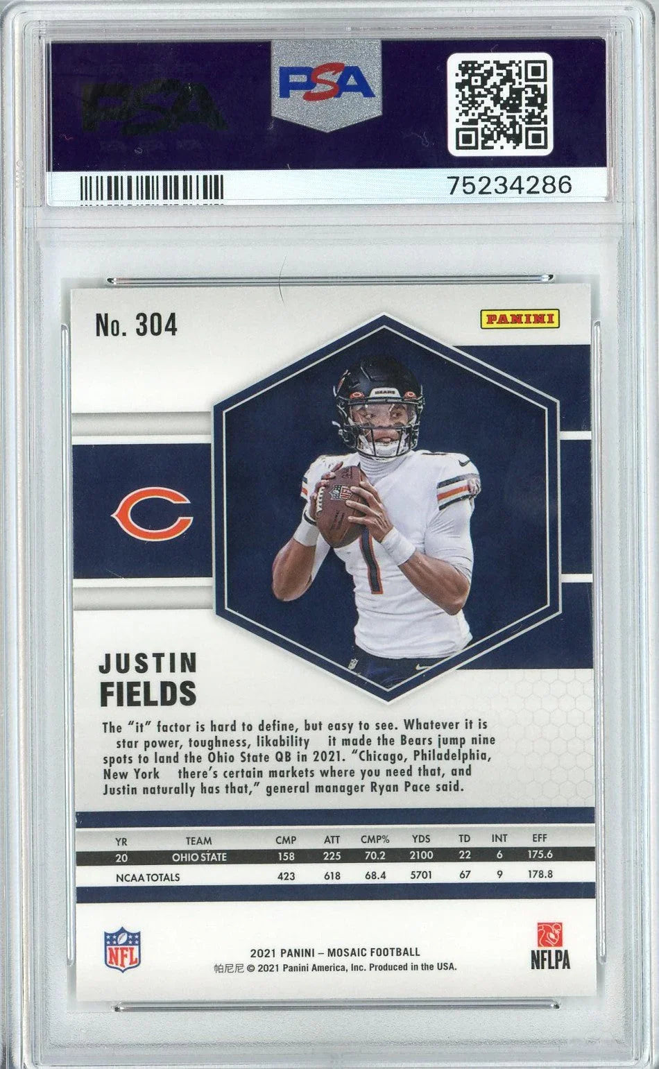 Graded 2021 Panini Mosaic Justin Fields #304 Rookie RC Football Card PSA 10 Gem Mint