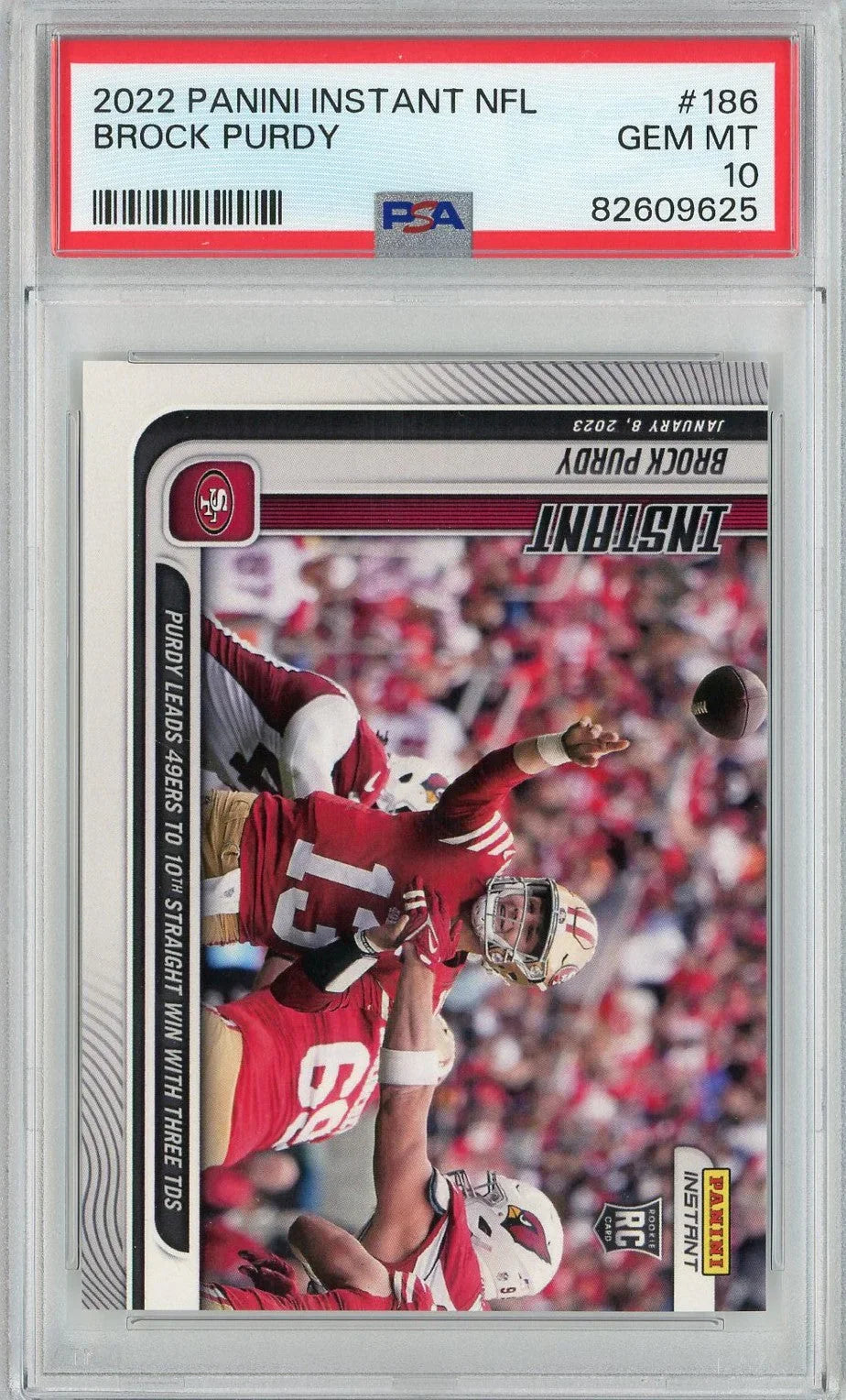 Graded 2022 Panini Instant Brock Purdy #186 Rookie RC Football Card PSA 10 Gem Mint
