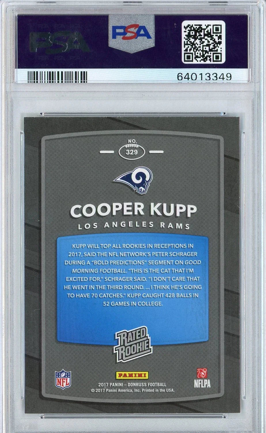 Graded 2017 Panini Donruss Cooper Kupp #329 Rookie RC Football Card PSA 10 Gem Mint