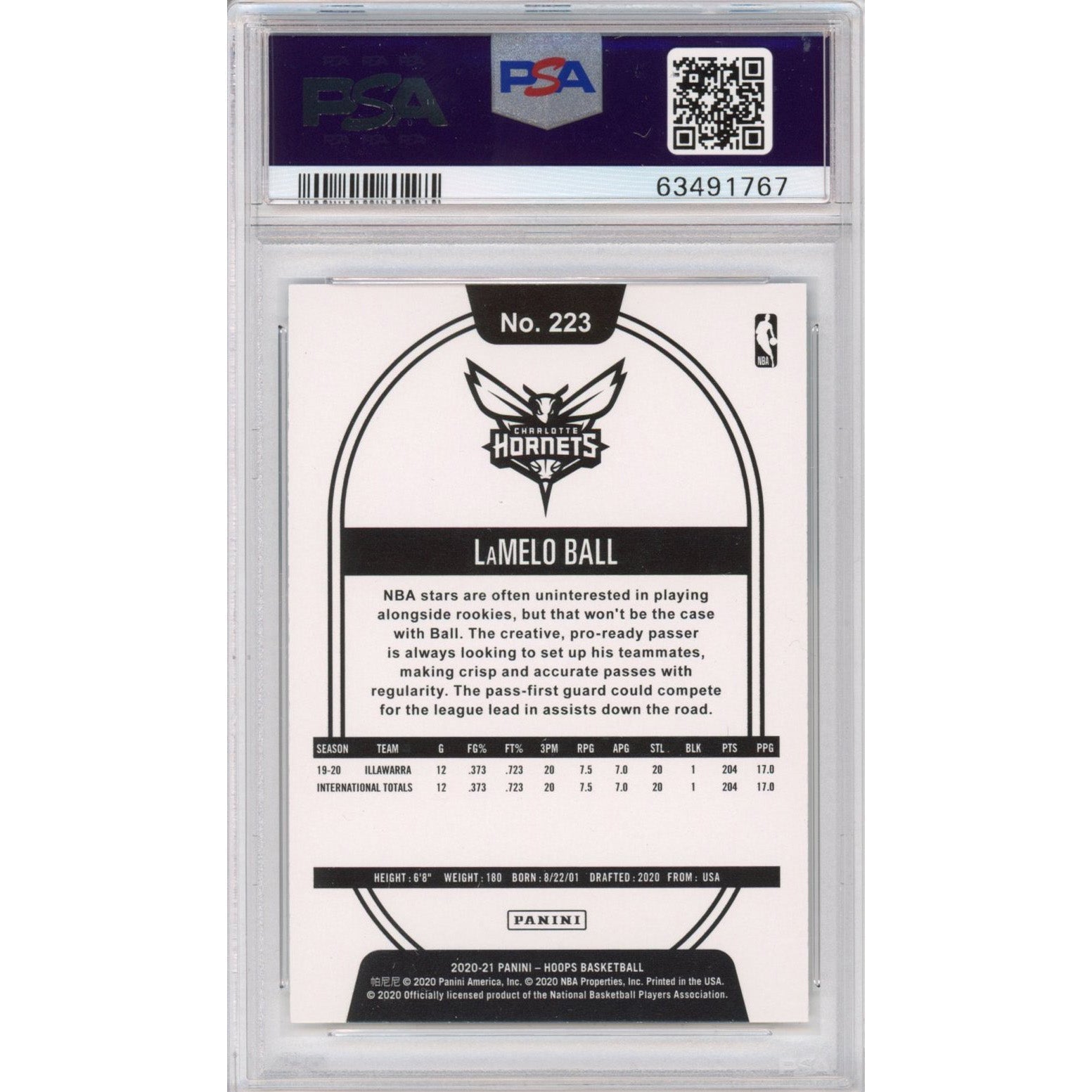Graded 2020-21 Panini Hoops LaMelo Ball #223 Rookie RC Basketball Card PSA 10 Gem Mint
