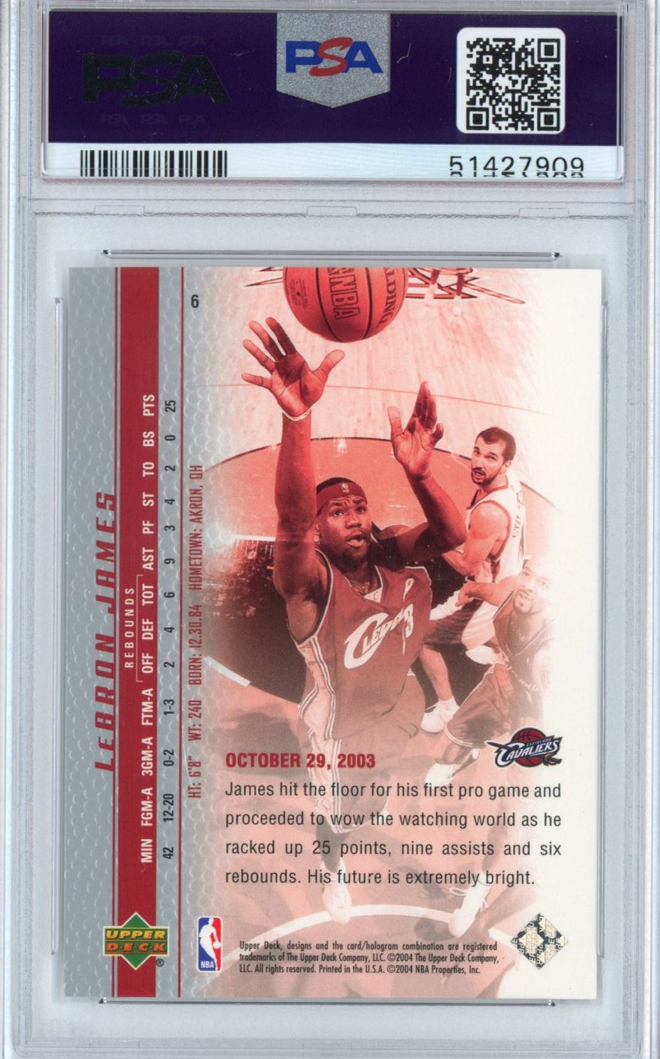 Graded 2003-04 Upper Deck UD LeBron James #6 Phenomenal Beginning Rookie RC Basketball Card PSA 10 Gem Mint