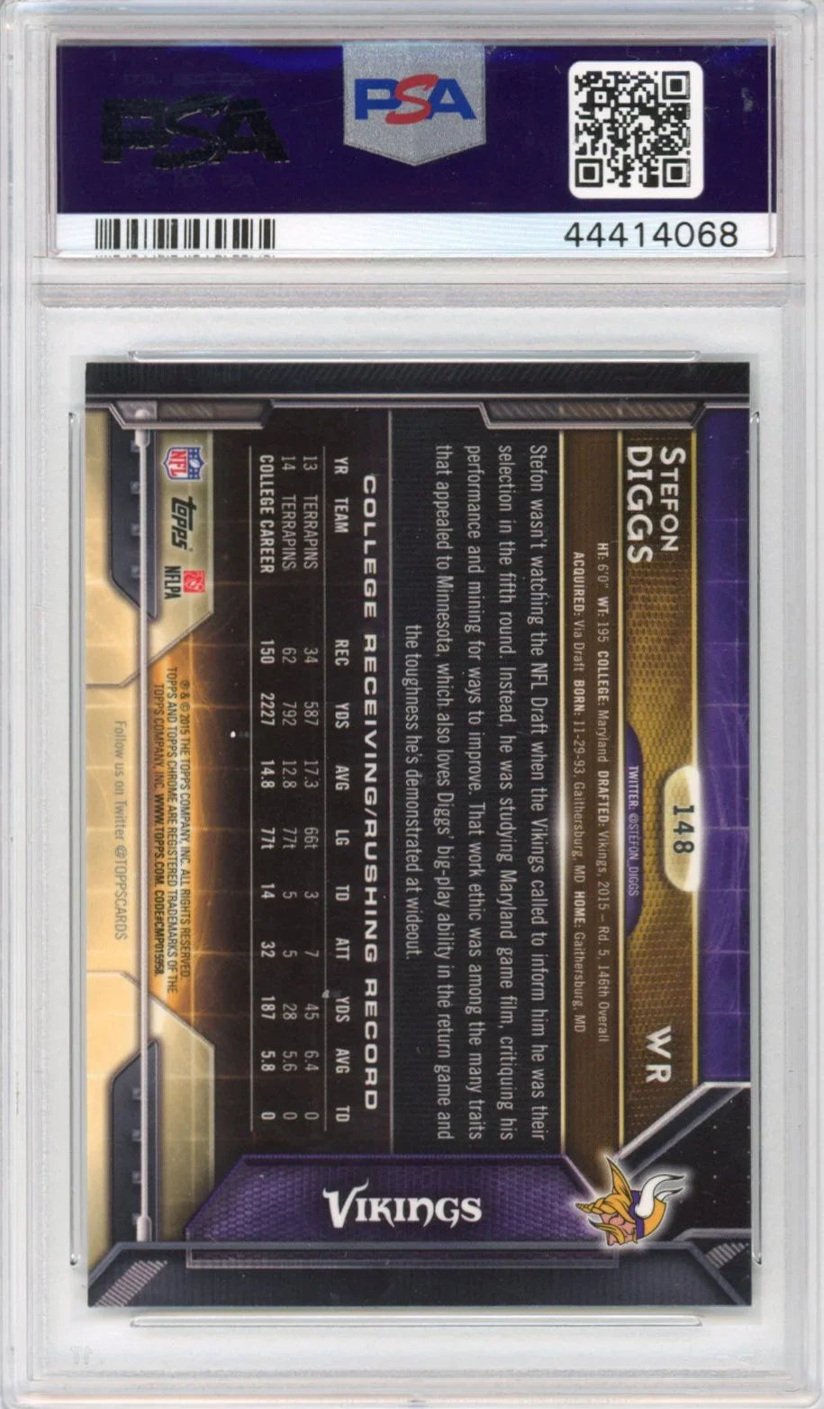 Graded 2015 Topps Chrome Stefon Diggs #148 Rookie RC Football Card PSA 10 Gem Mint