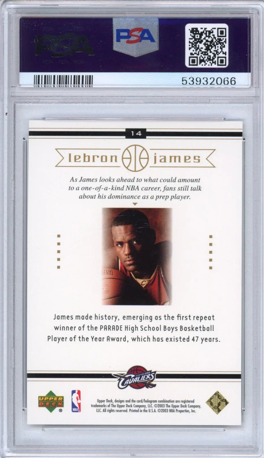 Graded 2003-04 Upper Deck LeBron James #14 Box Set Rookie RC Basketball Card PSA 10 Gem Mint