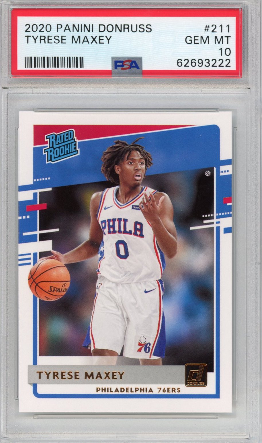 Graded 2020-21 Panini Donruss Tyrese Maxey #211 Rated Rookie RC Basketball Card PSA 10 Gem Mint