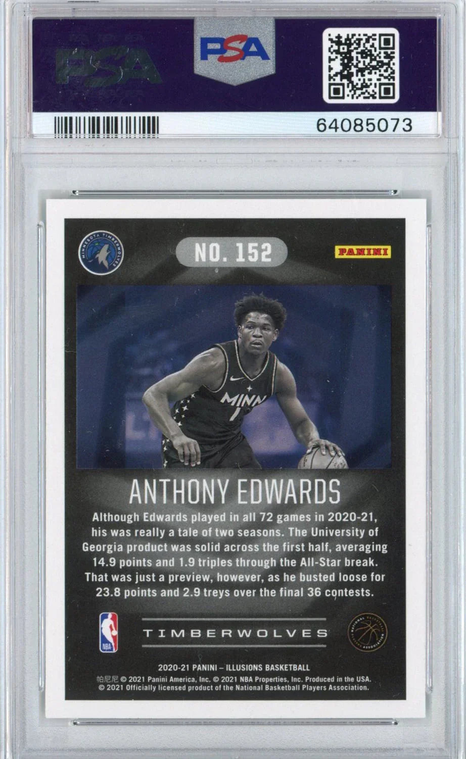 Graded 2020-21 Panini Illusions Anthony Edwards #152 Rookie RC Basketball Card PSA 10 Gem Mint