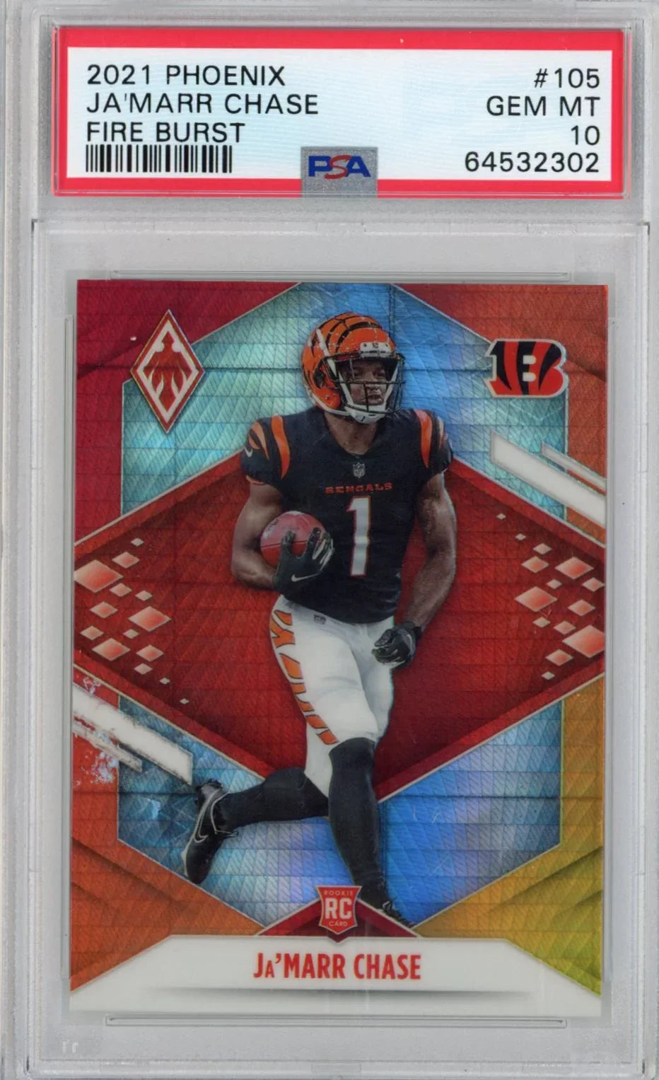 Graded 2021 Panini Phoenix Ja'Marr Chase #105 Fire Burst Rookie RC Football Card PSA 10 Gem Mint
