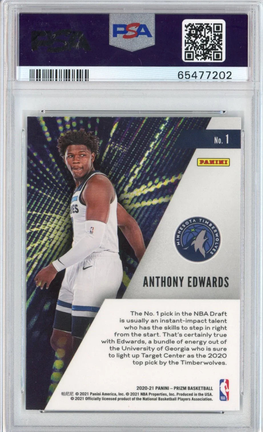 Graded 2020-21 Panini Prizm Anthony Edwards #1 Instant Impact Rookie RC Basketball Card PSA 10 Gem Mint
