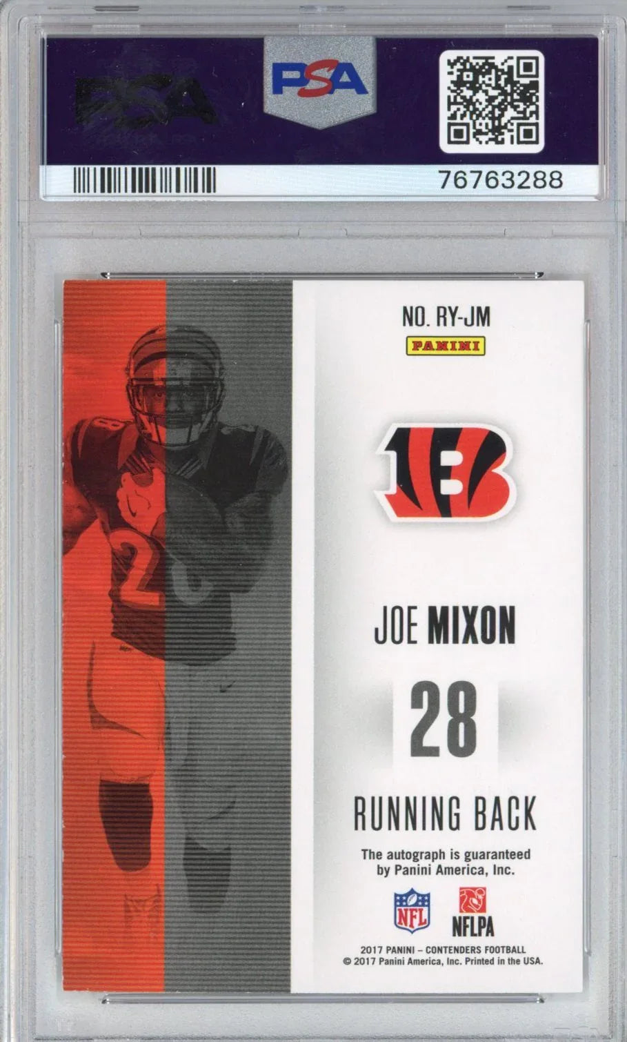 Graded 2017 Panini Contenders Joe Mixon #RY-JM ROY Rookie RC Football Card PSA 8 Auto 10