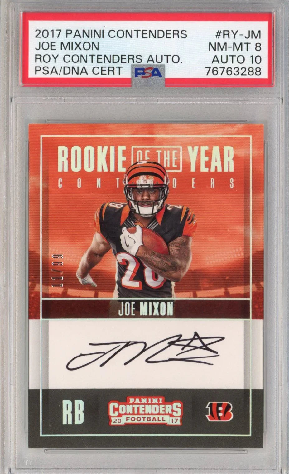 Graded 2017 Panini Contenders Joe Mixon #RY-JM ROY Rookie RC Football Card PSA 8 Auto 10