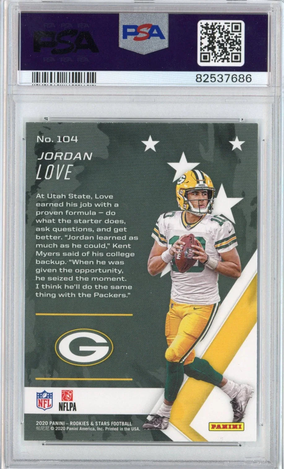 Graded 2020 Panini Rookies & Stars Jordan Love #104 Rookie RC Football Card PSA 10 Gem Mint