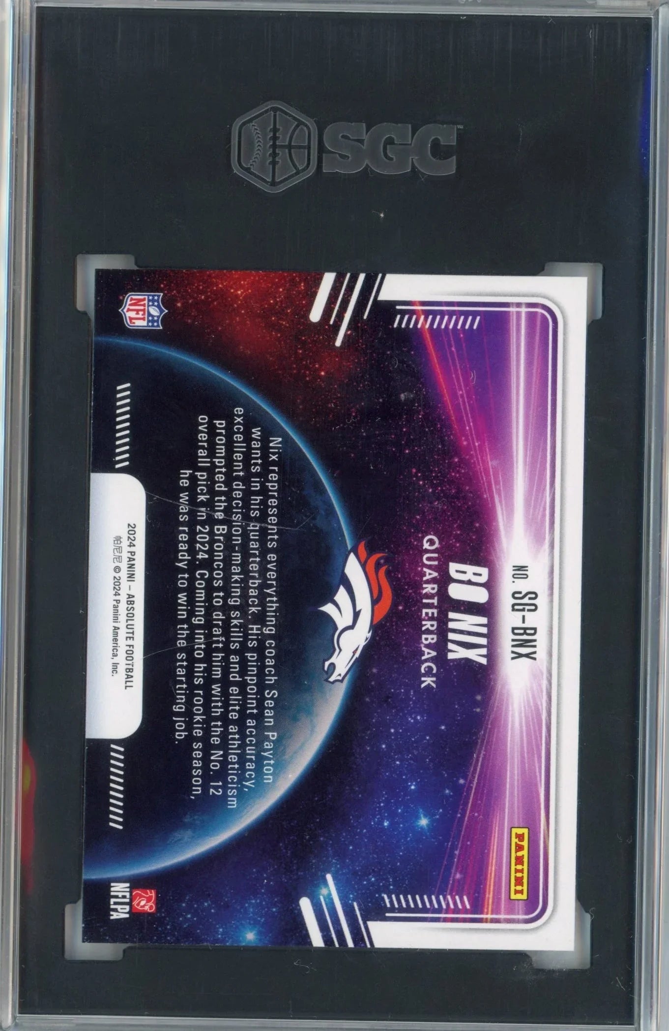 Graded 2024 Panini Absolute Bo Nix #SGBNX Star Gazing Rookie RC Football Card SGC 10 Gem Mint