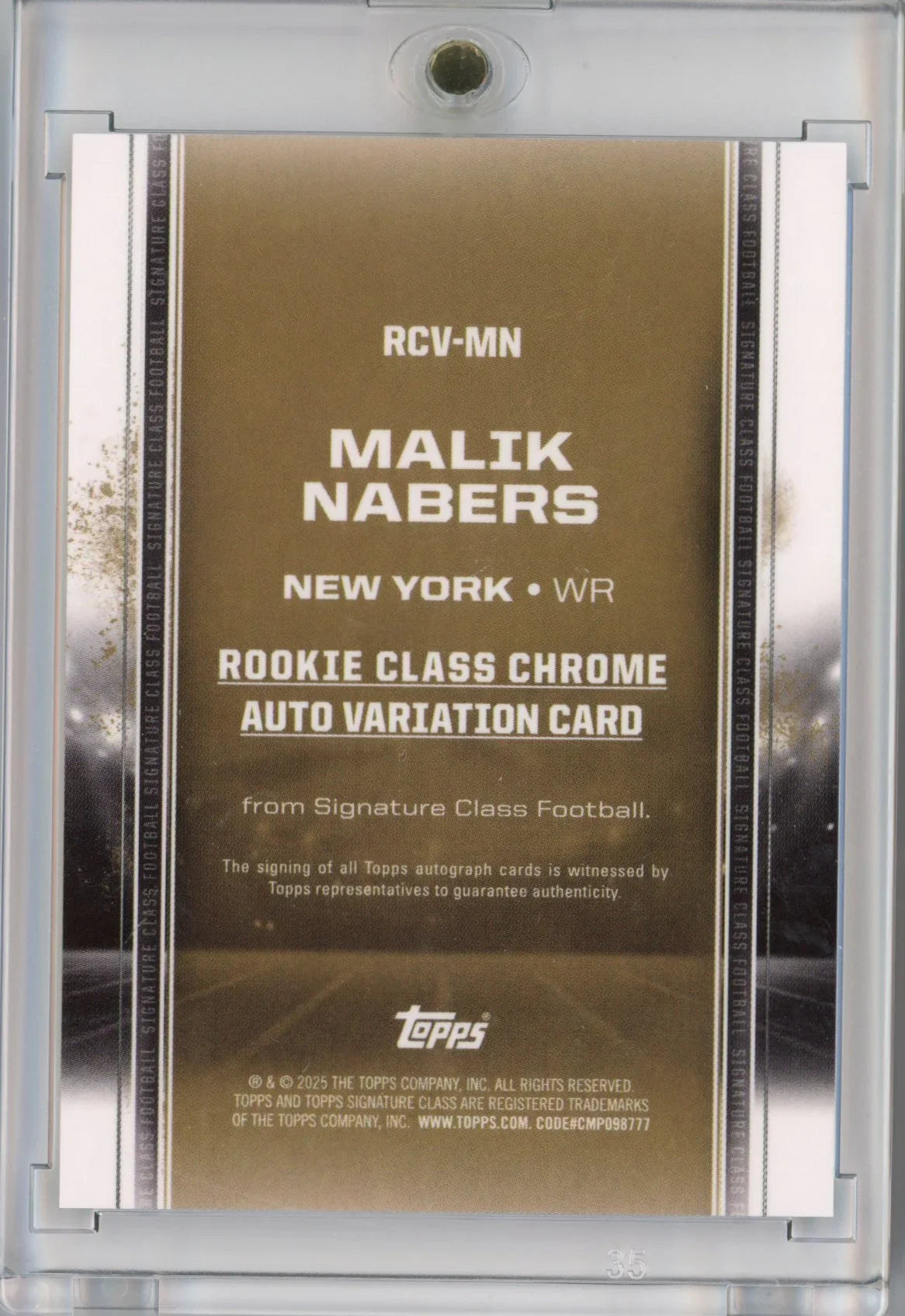 2024 Topps Malik Nabers #RCVMN Signature Class Chrome Autograph Variation New York Giants Rookie RC Football Card