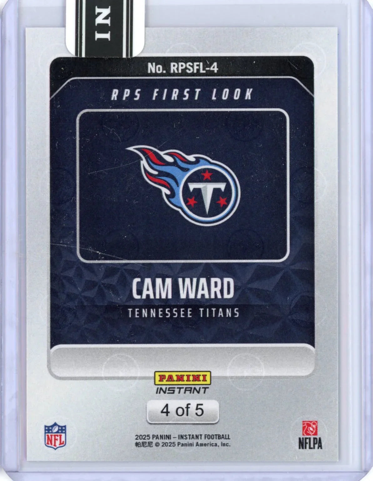 2025 Panini Instant NFL Cam Ward #4 RPS First Look Lightning /5 Tennessee Titans Rookie RC Football Card