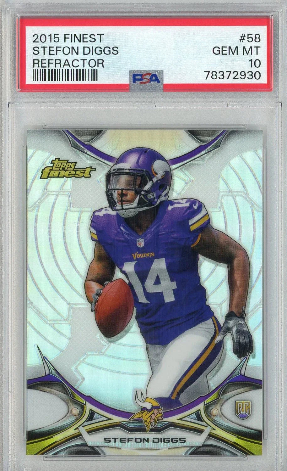 Graded 2015 Topps Finest Stefon Diggs #58 Refractor Rookie RC Football Card PSA 10 Gem Mint