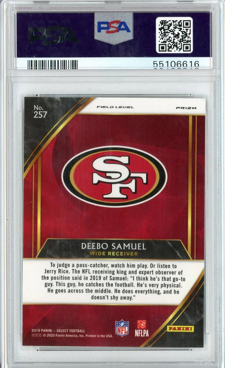 Graded 2019 Panini Select Deebo Samuel #257 Silver Prizm Rookie RC Football Card PSA 10 Gem Mint