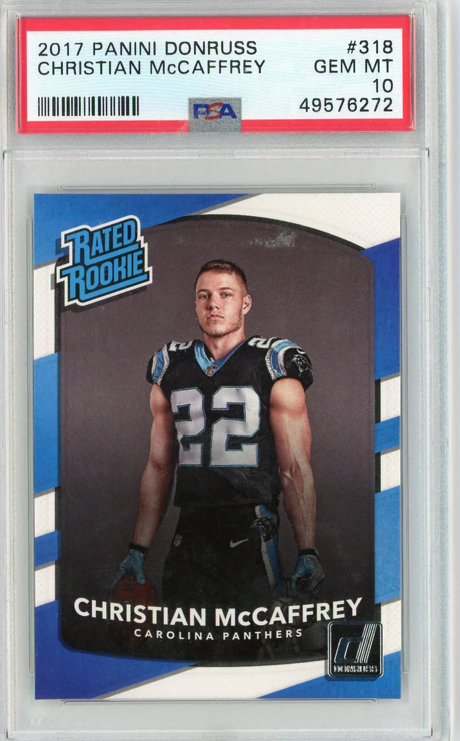 Graded 2017 Panini Donruss Christian McCaffrey #318 Rookie RC Football Card PSA 10 Gem Mint