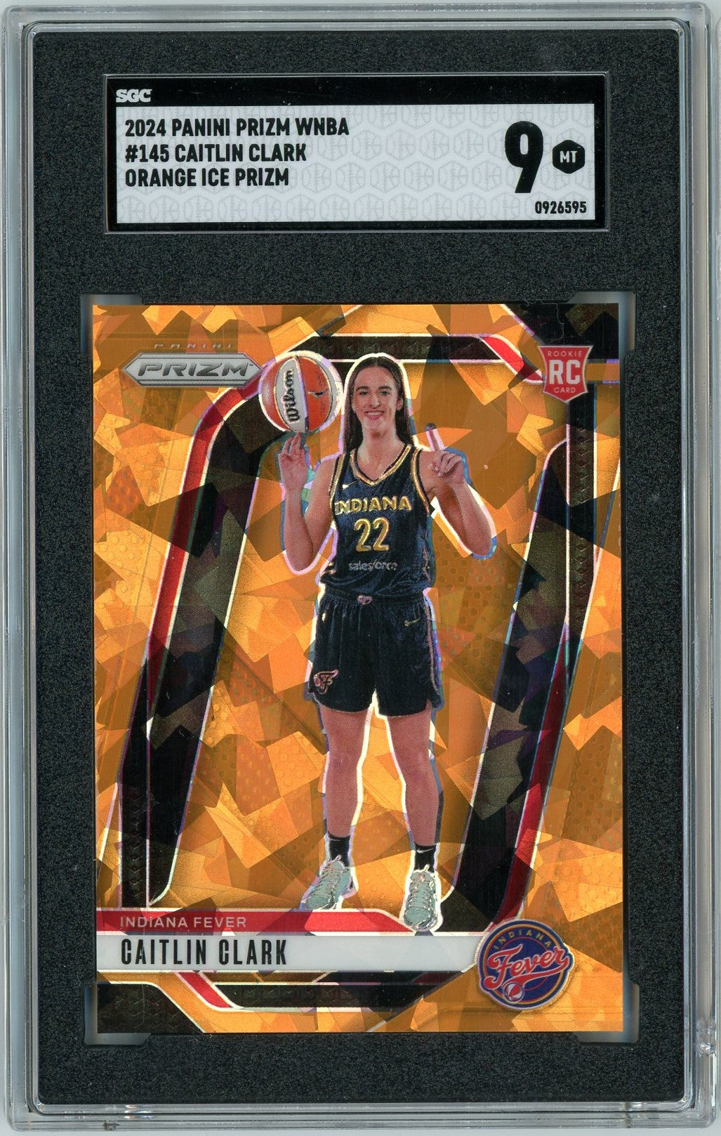Graded 2024 Panini Prizm Orange Ice Prizm Caitlin Clark #145 Rookie RC Basketball Card SGC 9