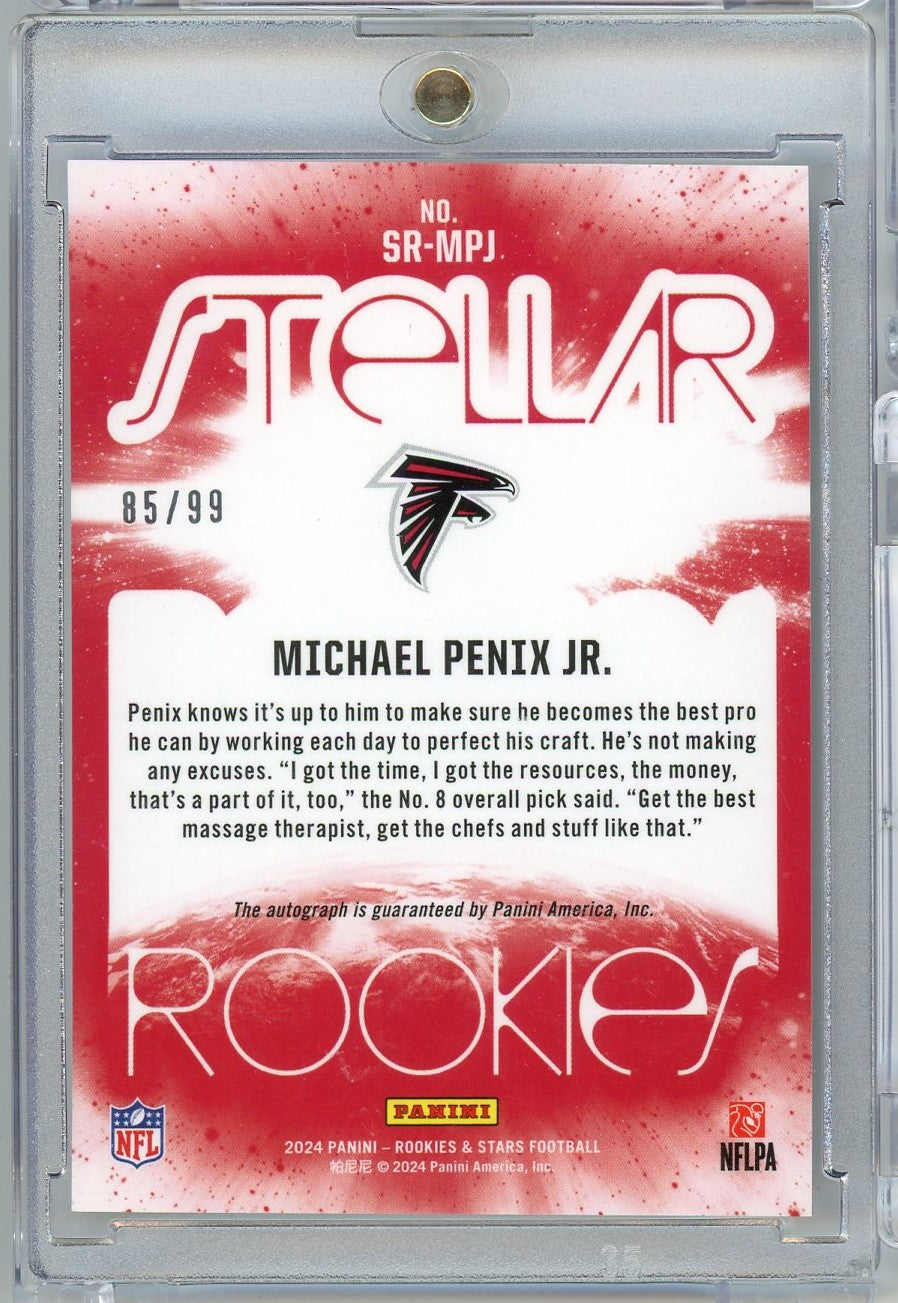 2024 Panini Rookies & Stars Michael Penix Jr #SRMPJ /99 Stellar Rookies Auto Atlanta Falcons Rookie RC Football Card