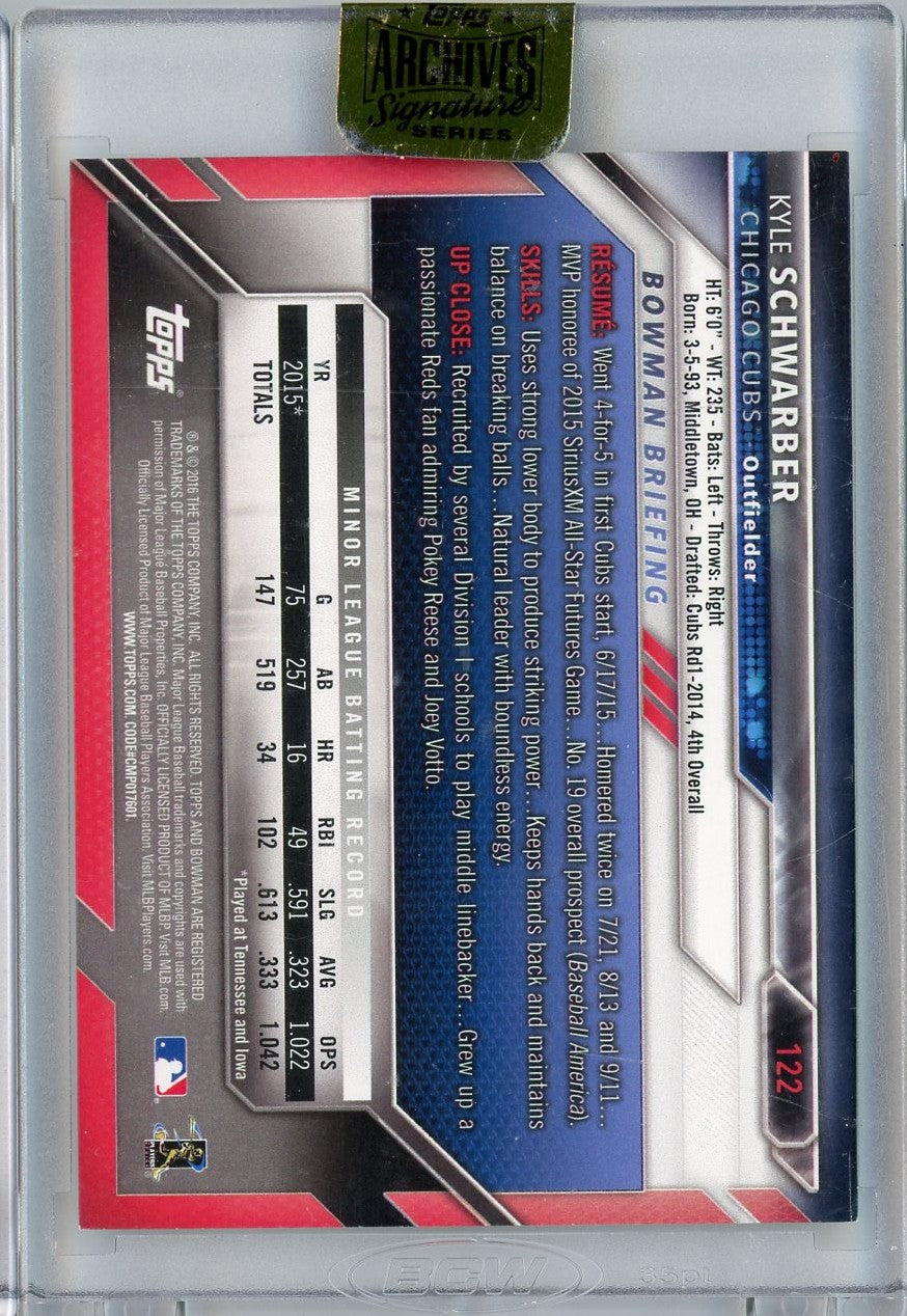 2017 Topps Archives 2016 Bowman Kyle Schwarber #122 /99 On Card Auto Rookie RC Baseball Card