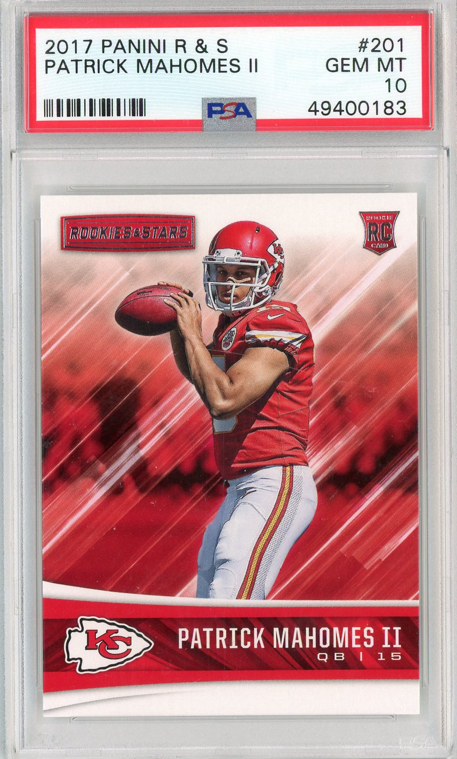 Graded 2017 Panini Rookies & Stars Patrick Mahomes II #201 Rookie RC Football Card PSA 10 Gem Mint