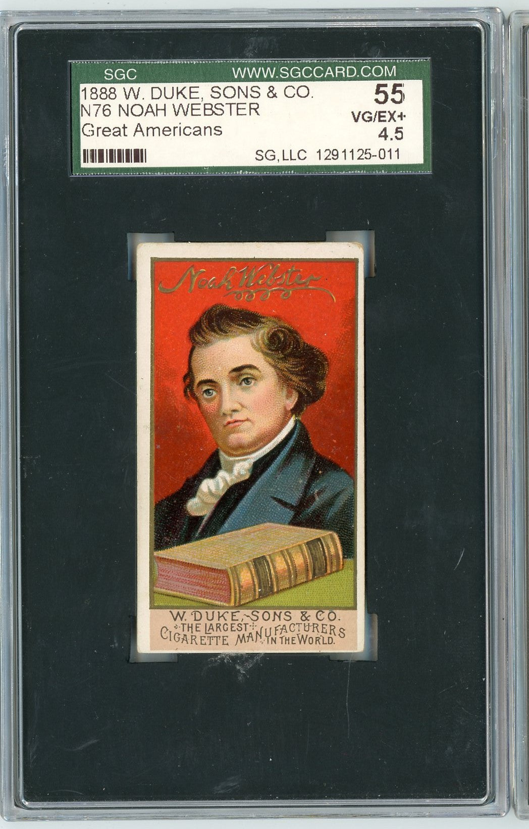 Graded 1888 N76 W. Duke, Sons & Co. Great Americans #DICTIONARY Noah Webster Baseball Tobacco Card SGC 4.5