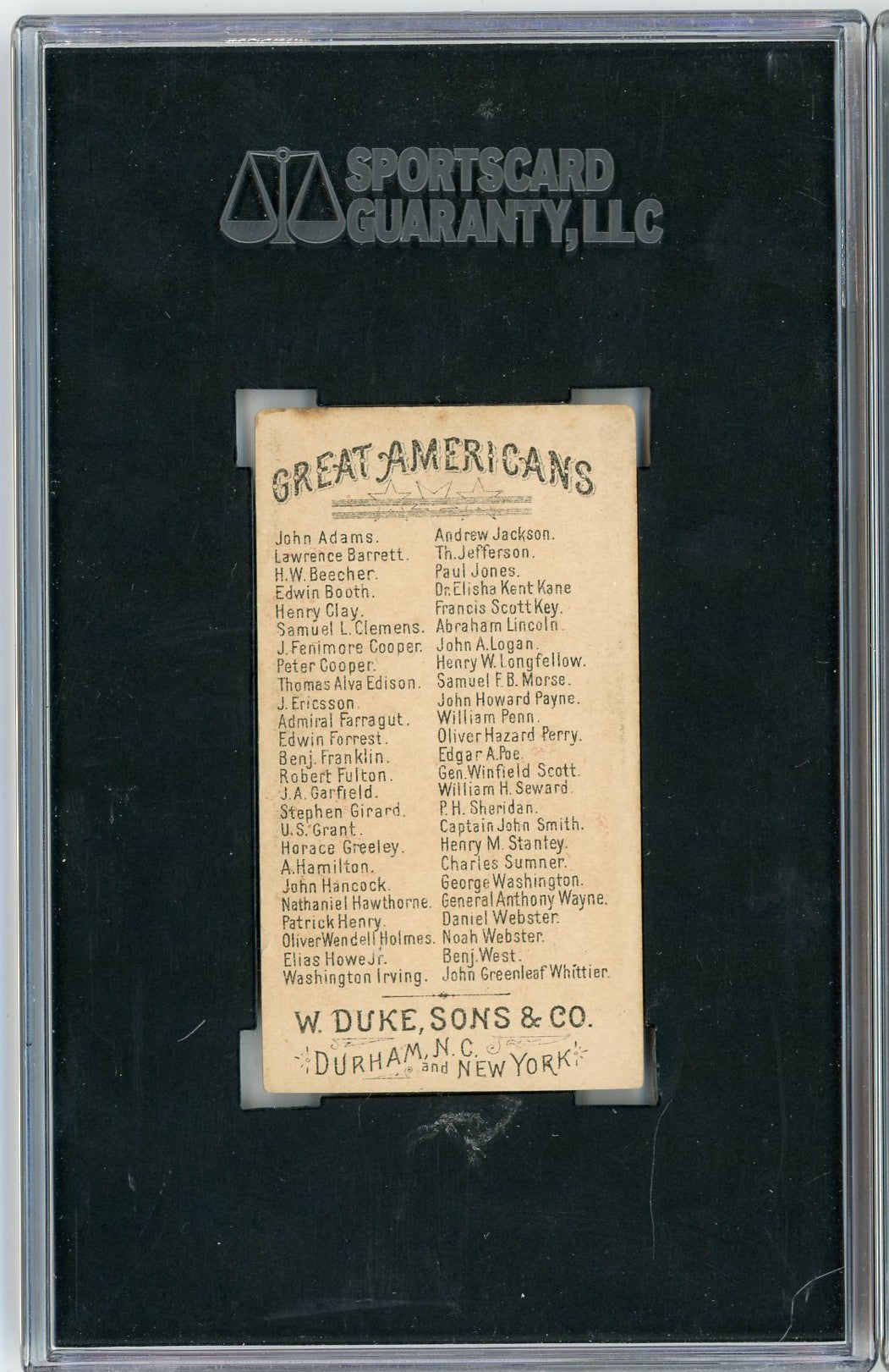 Graded 1888 N76 W. Duke, Sons & Co. Great Americans #DICTIONARY Noah Webster Baseball Tobacco Card SGC 4.5