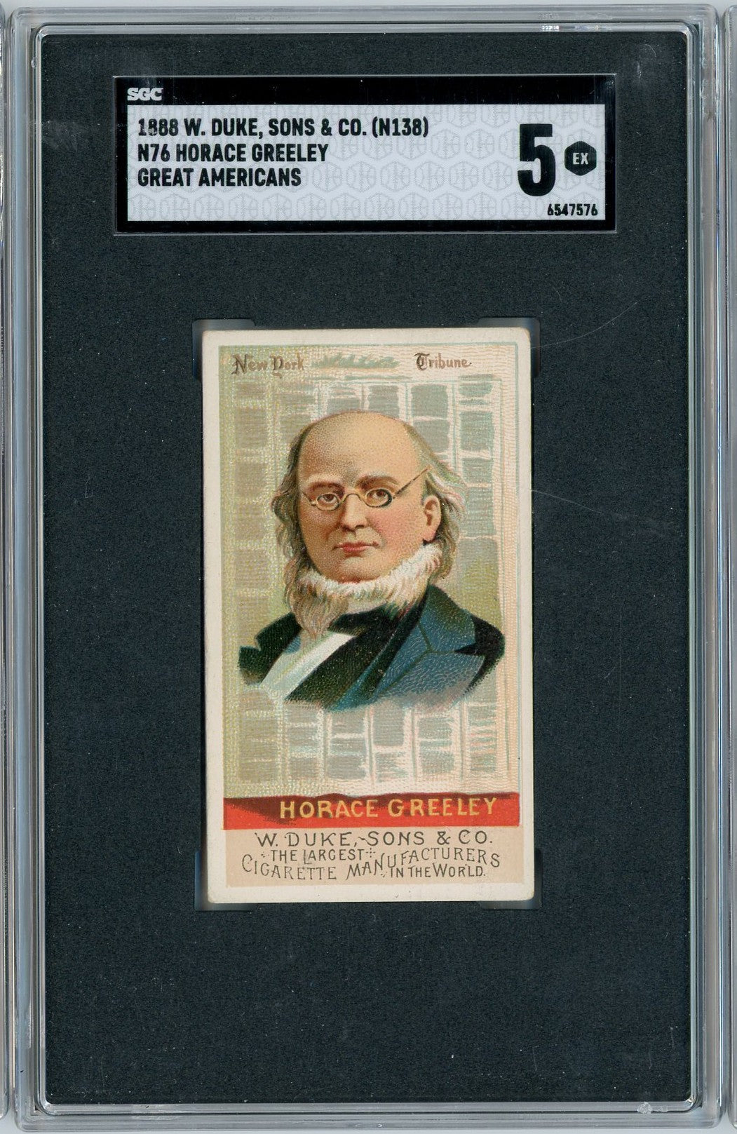 Graded 1888 N76 W. Duke, Sons & Co. (N138) Great Americans #HG Horace Greeley Baseball Tobacco Card SGC 5