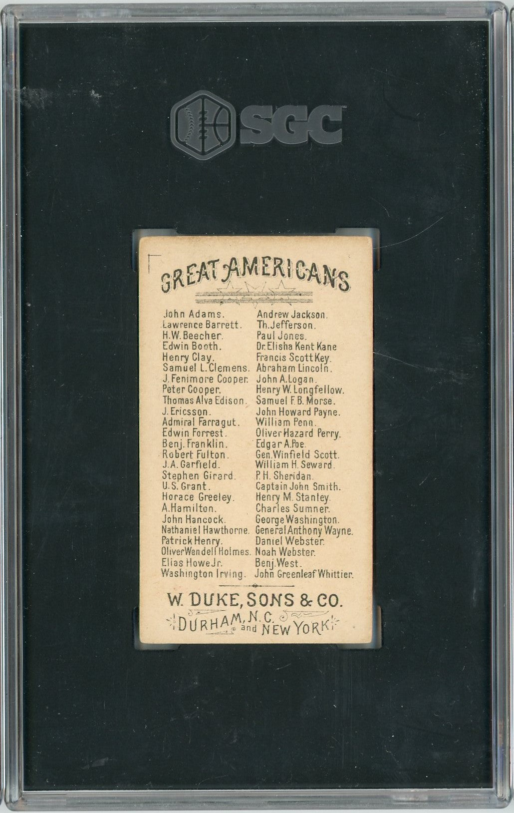 Graded 1888 N76 W. Duke, Sons & Co. (N138) Great Americans #HG Horace Greeley Baseball Tobacco Card SGC 5