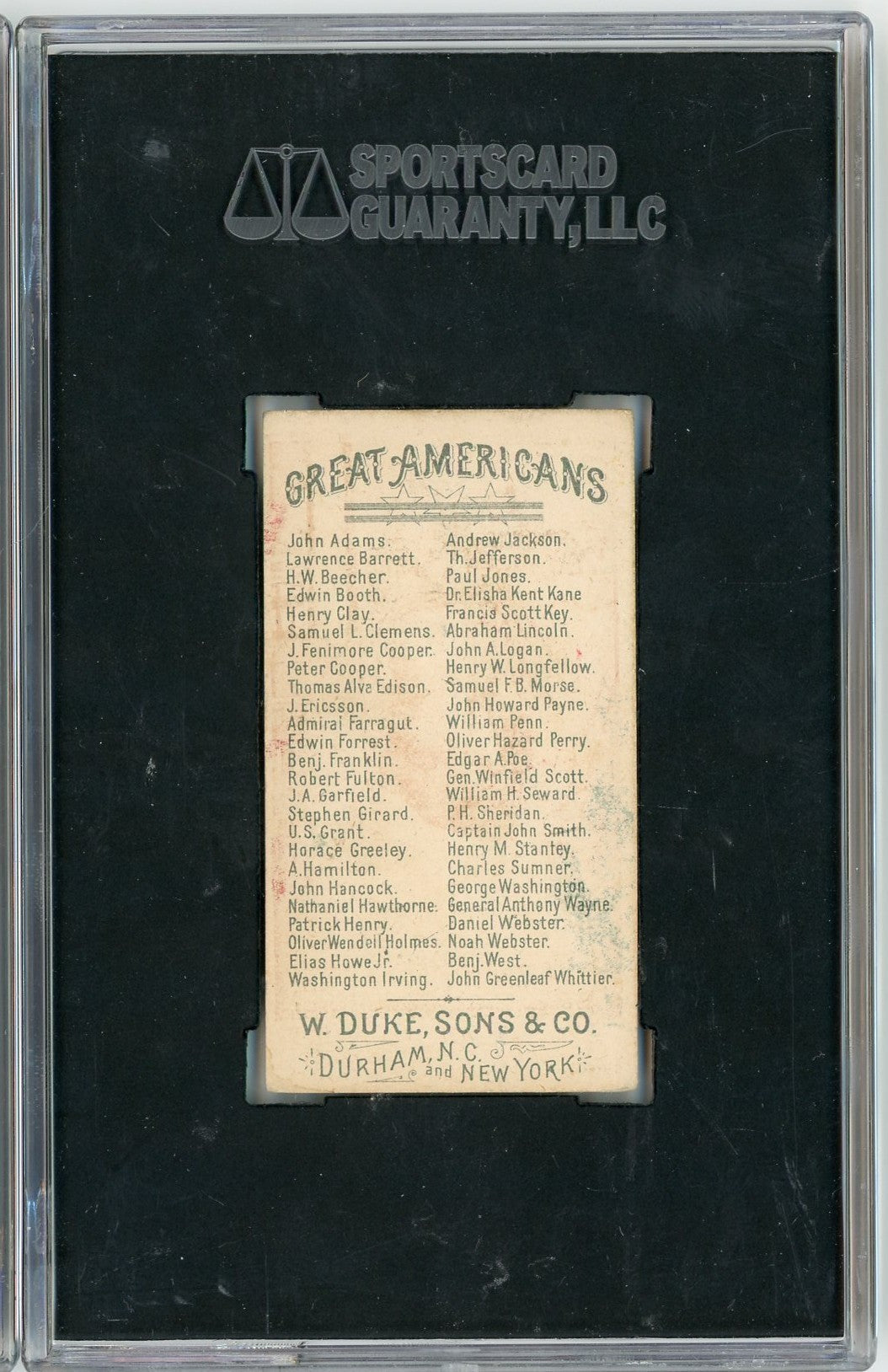 Graded 1888 N76 W. Duke, Sons & Co. Great Americans #WEBSTER Daniel Webster Baseball Tobacco Card SGC 5