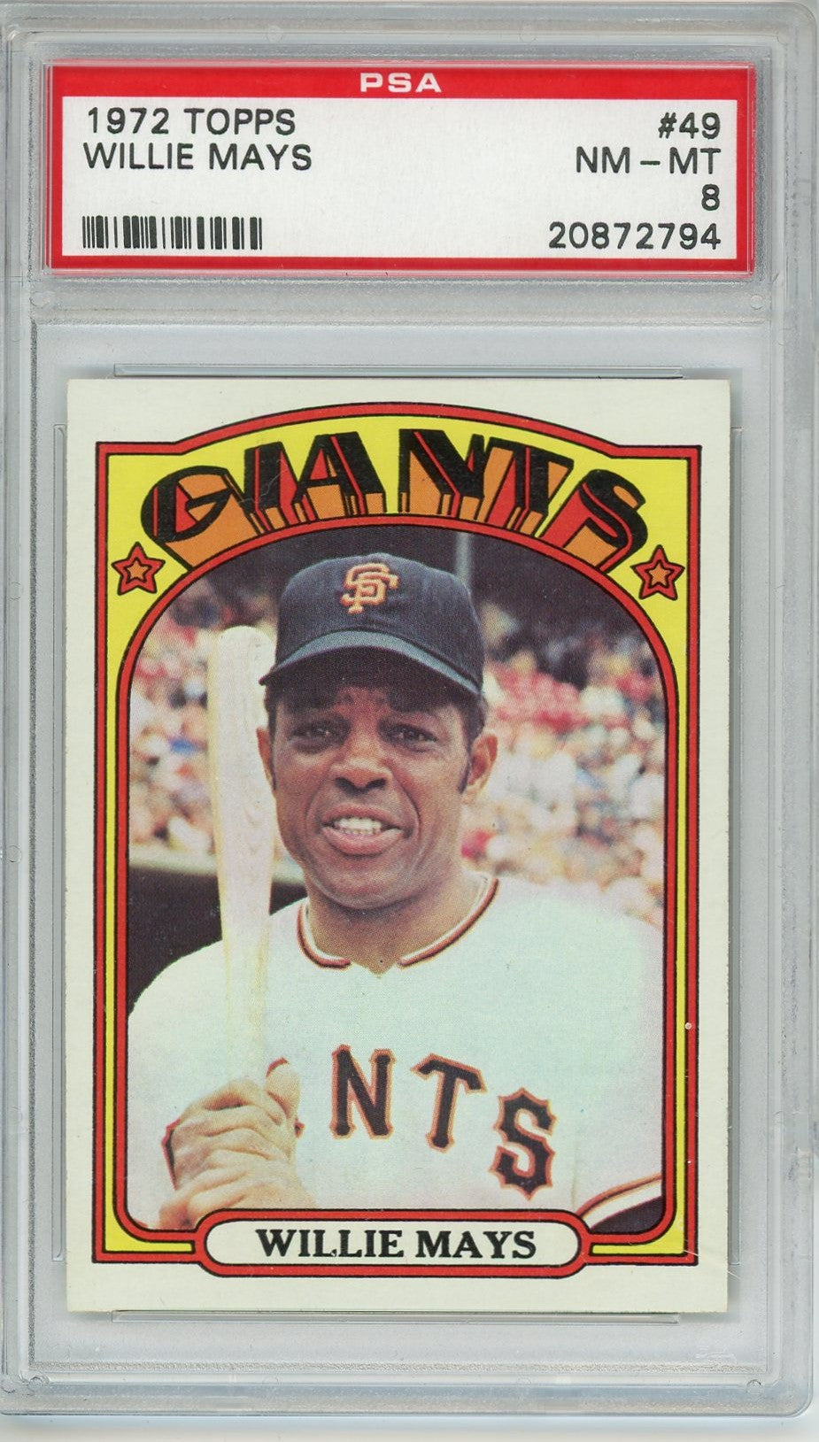 Graded 1972 Topps Willie Mays #GIANTS Baseball Card PSA 8 NM-MT