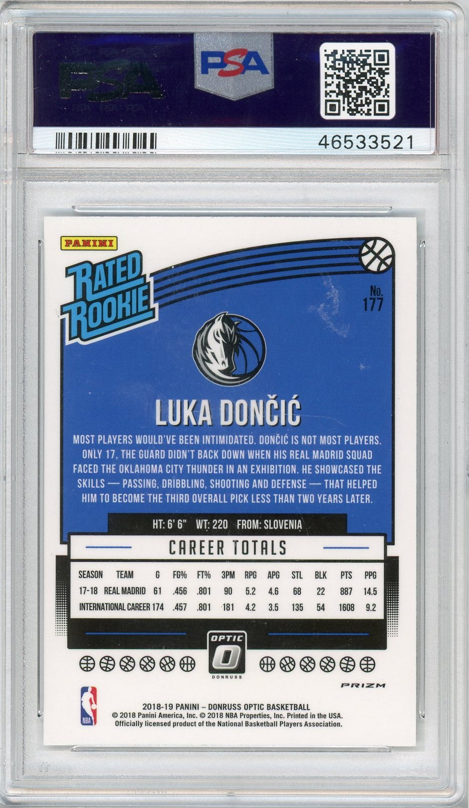 Graded 2018 Panini Donruss Optic Shock Luka Doncic #177 Rookie RC Basketball Card PSA 10 Gem Mint